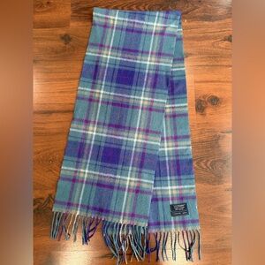 LOCHMERE Merino Cashmere Tartan Scarf 58" Length in Country Aqua purple